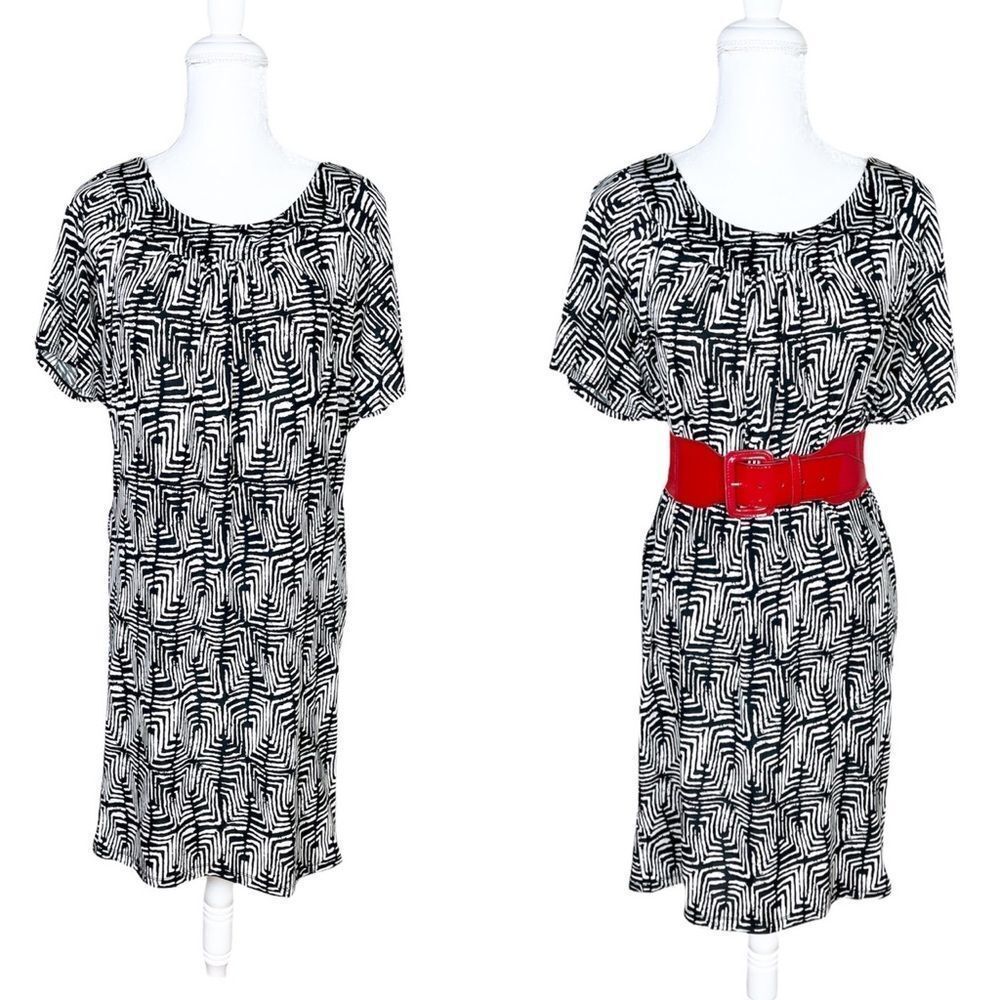 BCBG MaxAzria Black White Stretch Shift Dress‎ Size XS